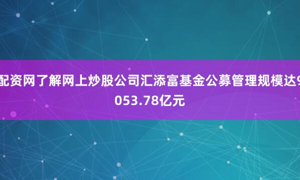 配资网了解网上炒股公司汇添富基金公募管理规模达9053.78亿元